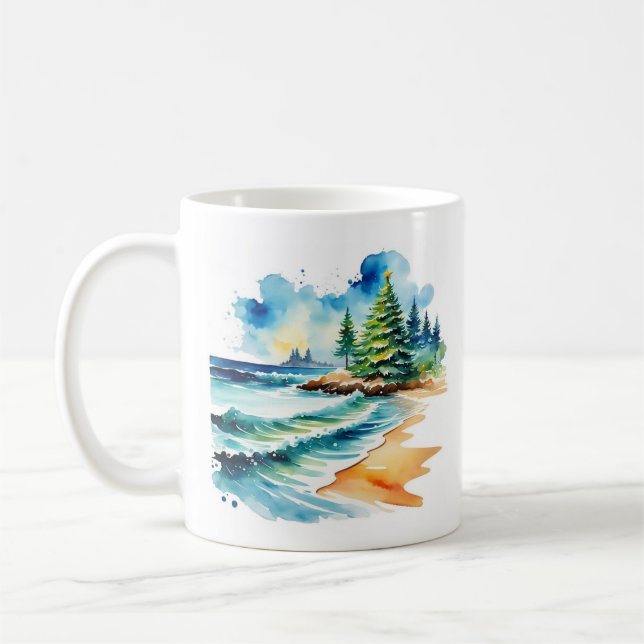 Taza De Café Christmas at the Beach Personalized Mug (Izquierda)