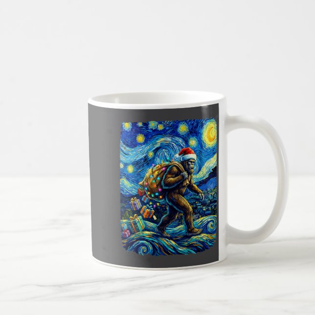 Taza De Café Christmas Bigfoot Santa Hat Van Gogh Starry Night  (Derecha)