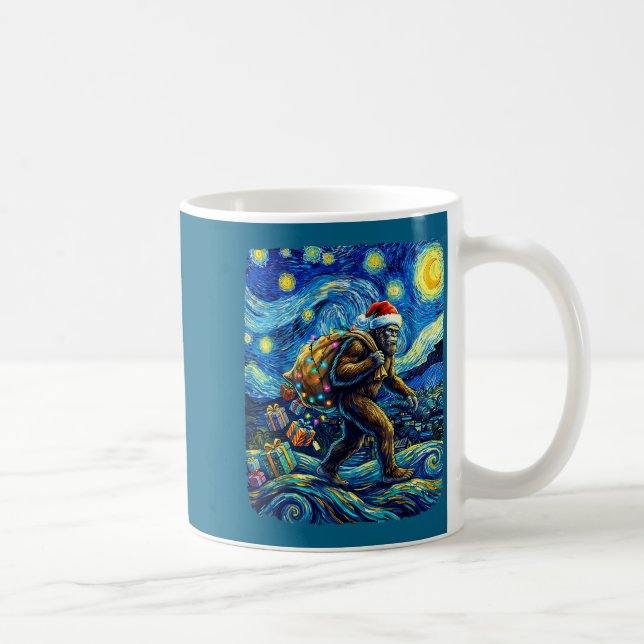 Taza De Café Christmas Bigfoot Santa Hat Van Gogh Starry Night  (Derecha)