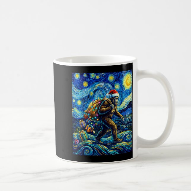 Taza De Café Christmas Bigfoot Santa Hat Van Gogh Walking In St (Derecha)