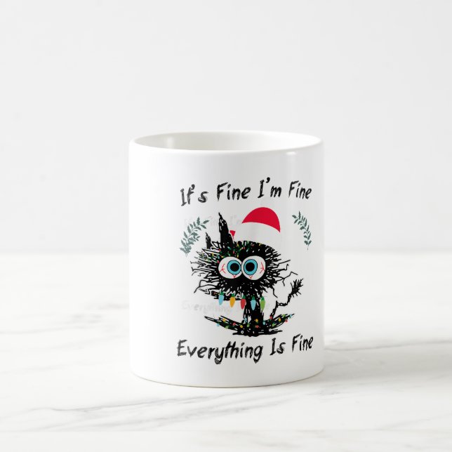 Taza De Café Christmas Black Cat Panic Humor It’s Fine Everythi (Centro)