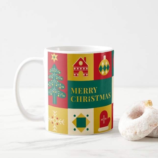 Taza De Café Christmas block pattern bauhaus style (Con donut)