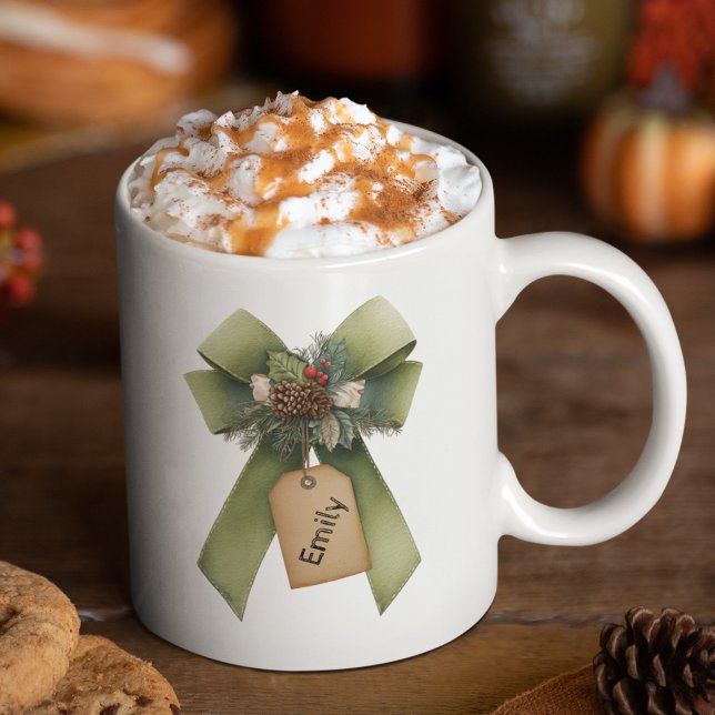 Taza De Café Christmas Bow Mug – Personalized Festive Name Mug (Subido por el creador)