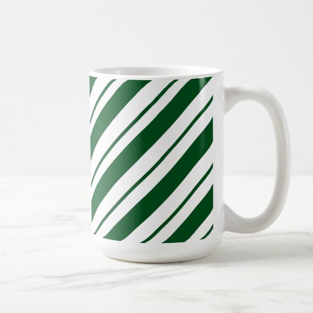 Taza De Café Christmas Candy Cane Stripes in Green and White  (Derecha)