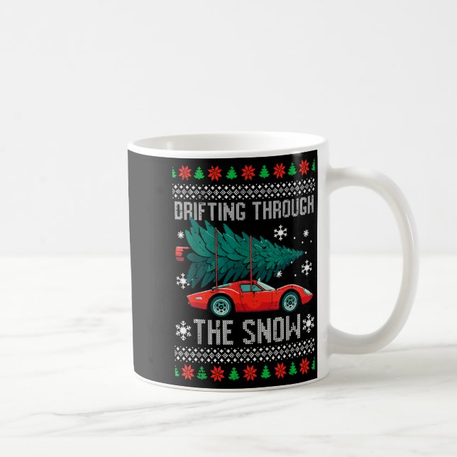 Taza De Café Christmas Car Drifting Through Snow Ugly Xmas Men  (Derecha)