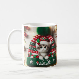 Taza De Café Christmas Cat Mug – Cute Kitty with Santa Hat