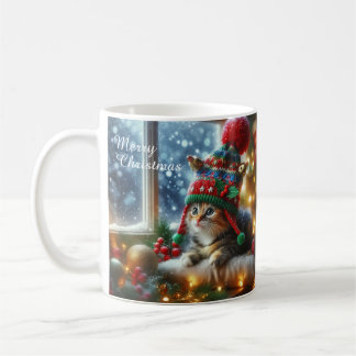 Taza De Café Christmas Cat Mug – Cute Kitty with Santa Hat