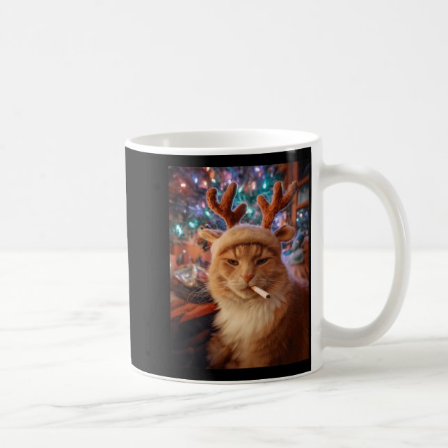 Taza De Café Christmas Cat Smoking Cigarette Meme Gen Z Comfort (Derecha)