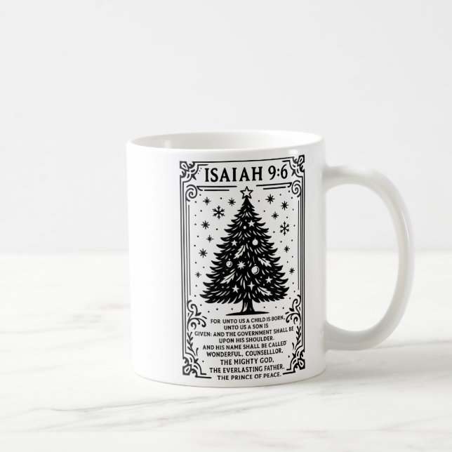 Taza De Café Christmas Christian Tree To Us A Child Is Born Isa (Derecha)