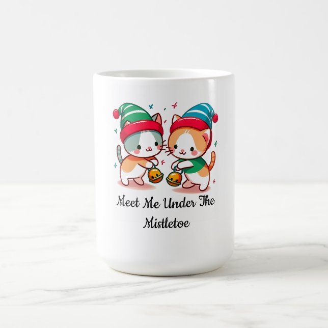 Taza De Café Christmas Cute Cat Meet Me Under The MistleToe (Centro)