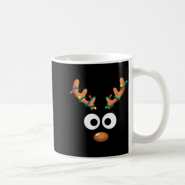 Taza De Café Christmas Cute Reindeer Face Antlers Wrapped In Li (Derecha)