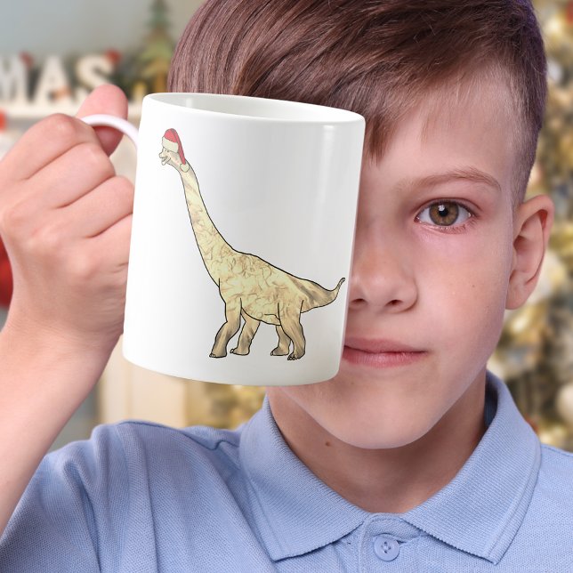 Taza De Café Christmas Dinosaur Brachiosaurus Funny Santa Hat (Christmas dinosaur brachiosaurus holiday mug)