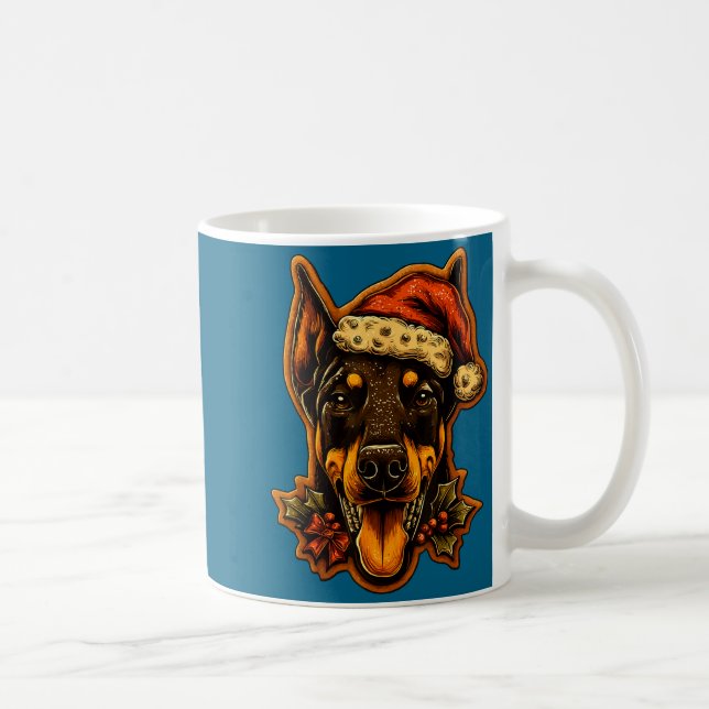 Taza De Café Christmas Doberman Dog With Santa Hat Gingerbread  (Derecha)