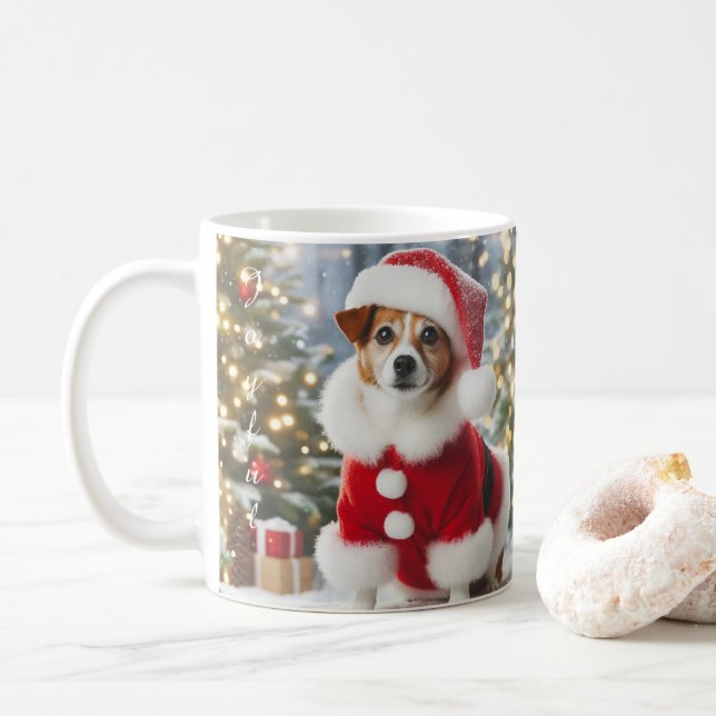 Taza De Café Christmas Dog Mug – Cute Pup with Santa Hat (Con donut)