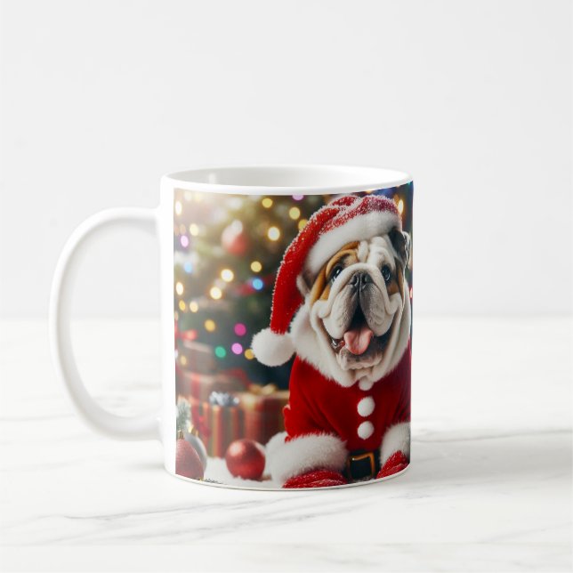 Taza De Café Christmas Dog Mug – Cute Pup with Santa Hat (Izquierda)