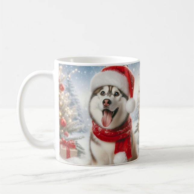 Taza De Café Christmas Dog Mug – Cute Pup with Santa Hat (Izquierda)