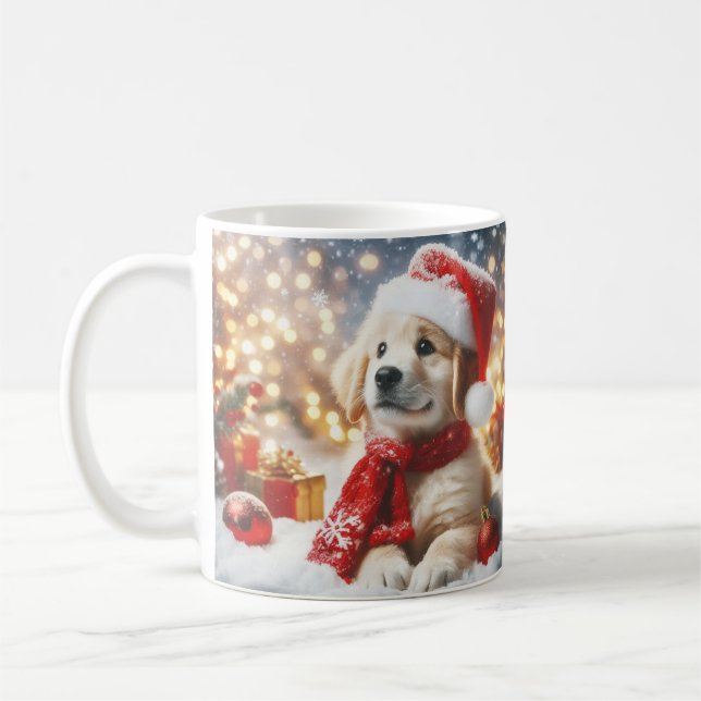 Taza De Café Christmas Dog Mug – Cute Pup with Santa Hat (Izquierda)