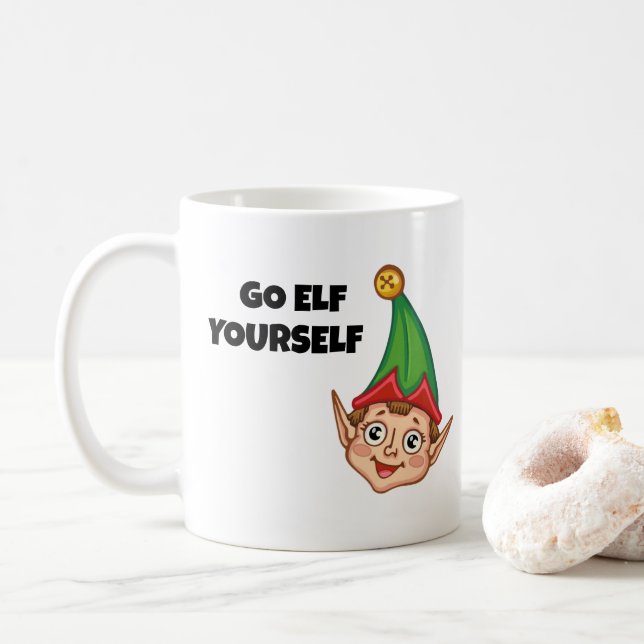 Taza De Café  Christmas Elf, Go Elf Yourself  (Con donut)