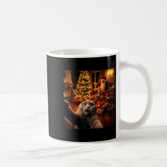 Taza De Café Christmas Funny Cat Selfie With Santa Claus Holida (Derecha)