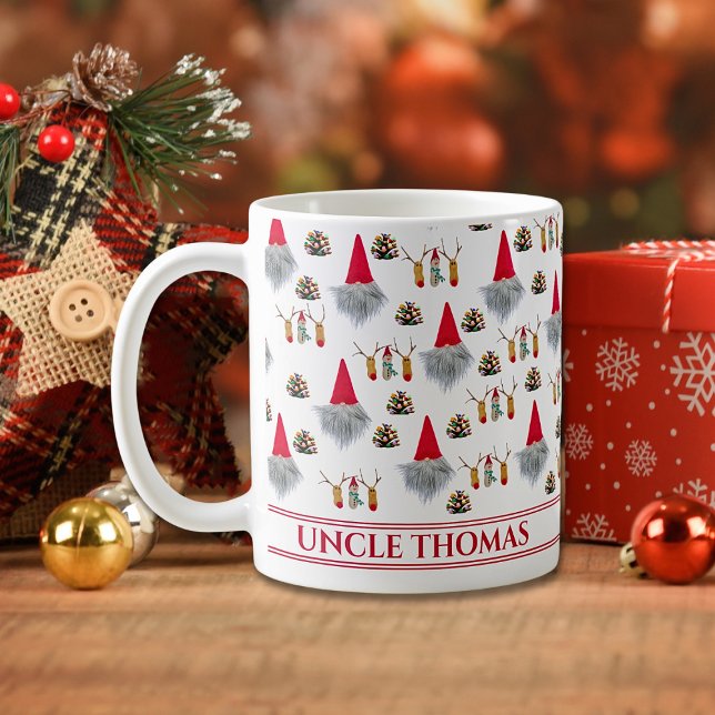 Taza De Café Christmas Gift For Uncle, Gnome & Reindeer Pattern (Subido por el creador)