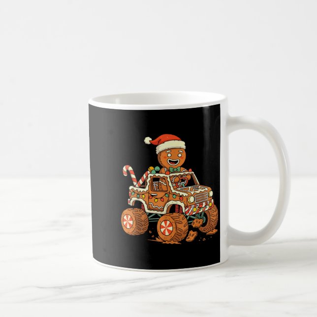 Taza De Café Christmas Gingerbread Man Driving Truck Xmas Light (Derecha)