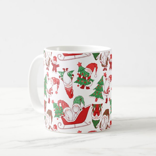 Taza De Café Christmas Gnomes & Sleighs All-Over Pattern (Anverso izquierdo)