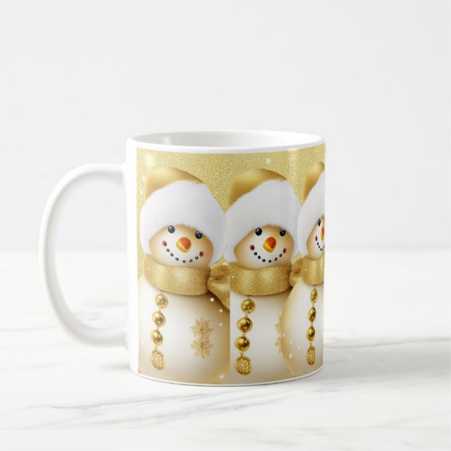 Taza De Café Christmas Golden Snowman Snowflakes Holidays (Izquierda)