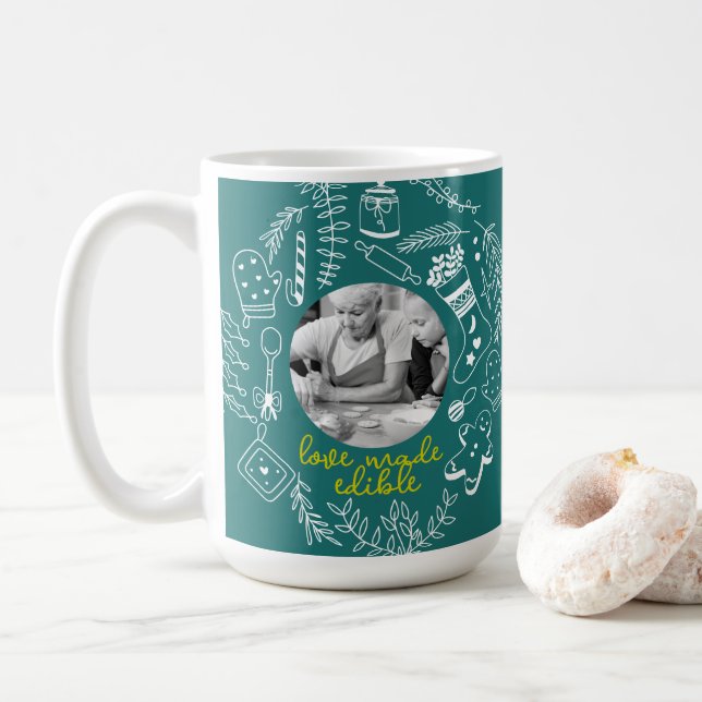 Taza De Café Christmas Green Photo Holiday Baking Family Recipe (Con donut)