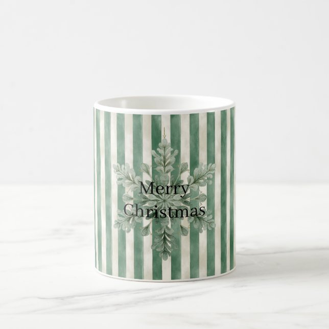 Taza De Café Christmas Green Stripes Snowflake (Centro)
