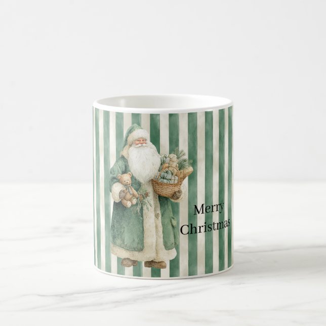 Taza De Café Christmas Green Stripes Teddy Bear Gifts Santa (Centro)