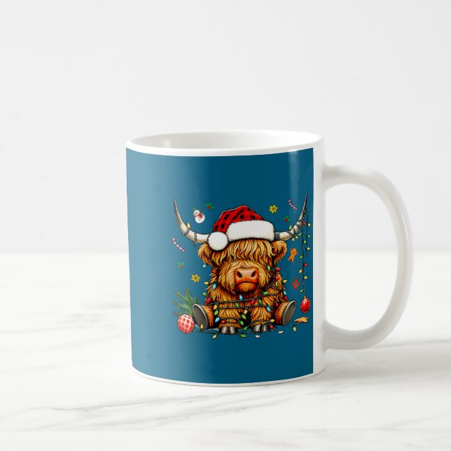Taza De Café Christmas Highland Cow Xmas Santa Hat Wooly Farm A (Derecha)