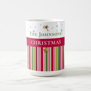 Taza De Café Christmas Holidays - Red, Green & Gold Stripes