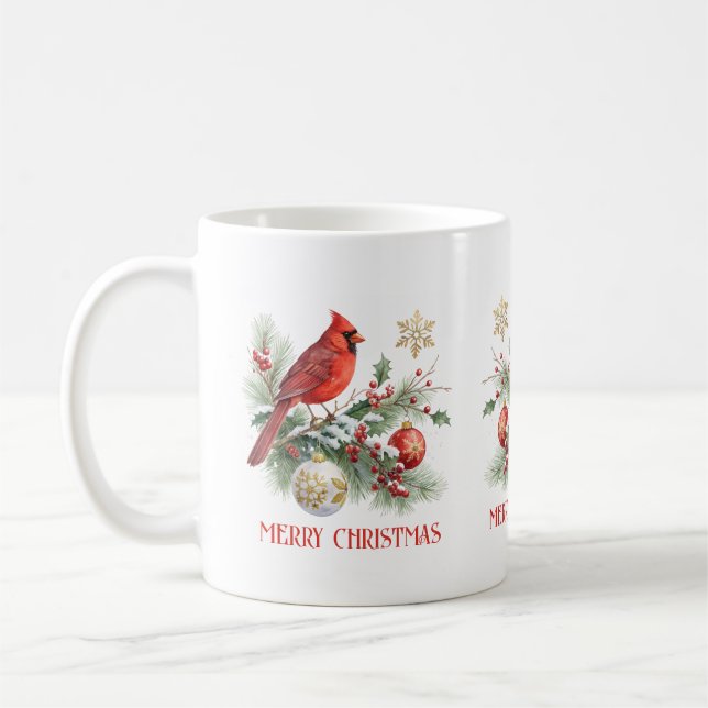 Taza De Café Christmas Holly Bouquet Red Cardinal  (Izquierda)