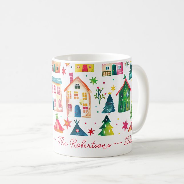 Taza De Café Christmas Houses Happy Holidays (Anverso derecho)