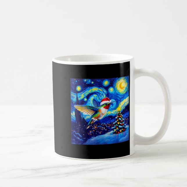 Taza De Café Christmas Hummingbird Santa Hat Van Gogh Starry Ni (Derecha)