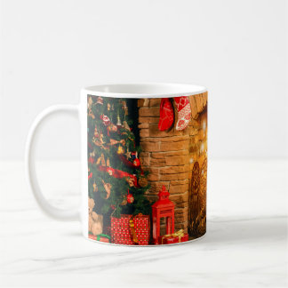 Taza De Café Christmas interior room fireplace, Christmas tree,