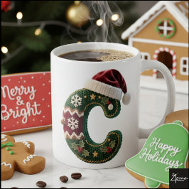 Taza De Café Christmas Knit Sweater Letter C Santa Hat