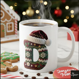 Taza De Café Christmas Knit Sweater Letter D Santa Hat
