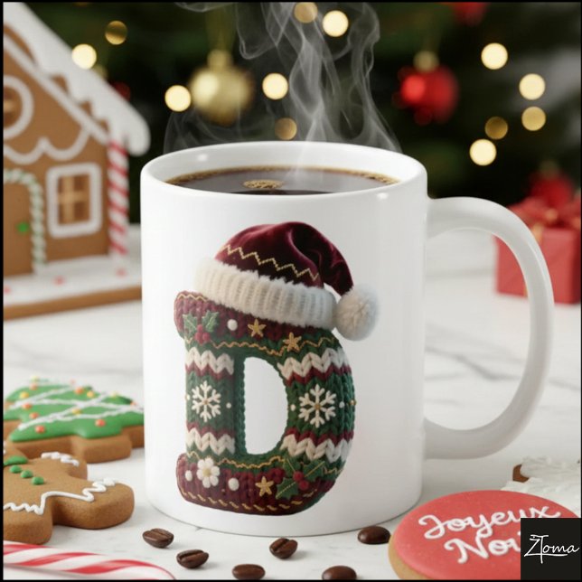 Taza De Café Christmas Knit Sweater Letter D Santa Hat (Subido por el creador)