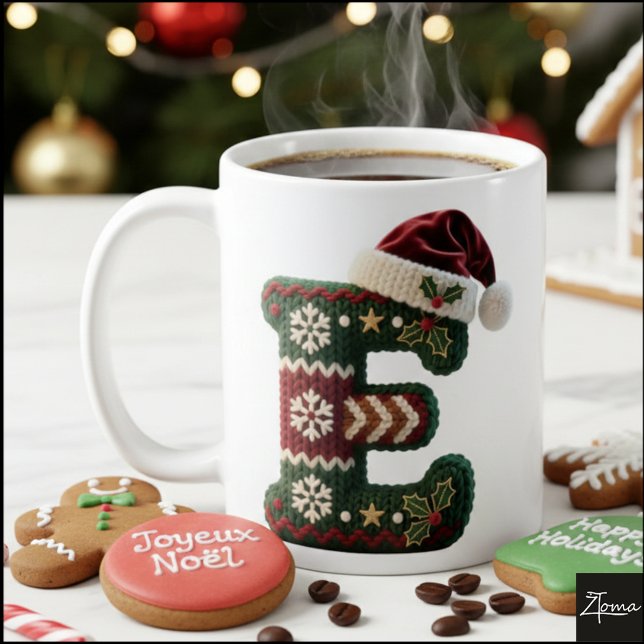 Taza De Café Christmas Knit Sweater Letter E Santa Hat (Subido por el creador)
