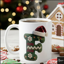 Taza De Café Christmas Knit Sweater Letter F Santa Hat