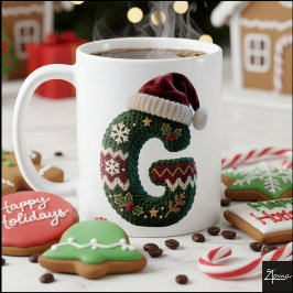 Taza De Café Christmas Knit Sweater Letter G Santa Hat