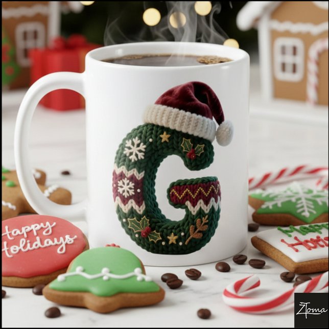 Taza De Café Christmas Knit Sweater Letter G Santa Hat (Subido por el creador)