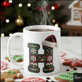 Taza De Café Christmas Knit Sweater Letter H Santa Hat
