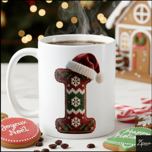 Taza De Café Christmas Knit Sweater Letter I Santa Hat (Subido por el creador)