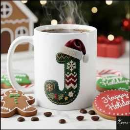 Taza De Café Christmas Knit Sweater Letter J Santa Hat