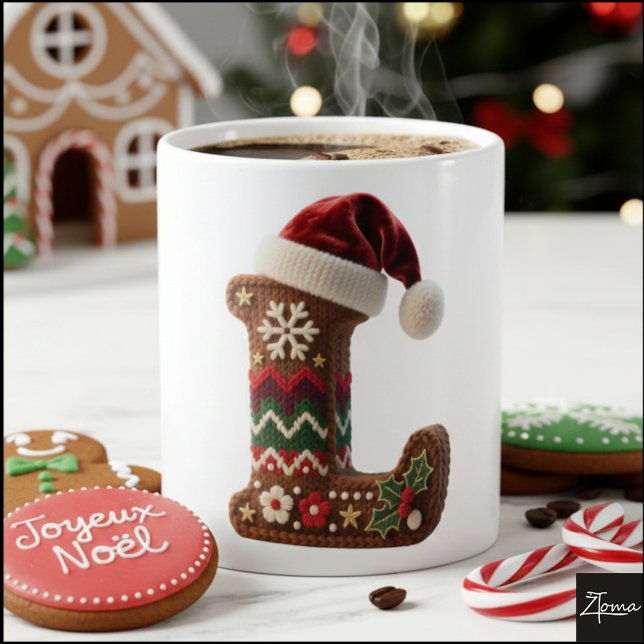 Taza De Café Christmas Knit Sweater Letter L Santa Hat (Subido por el creador)