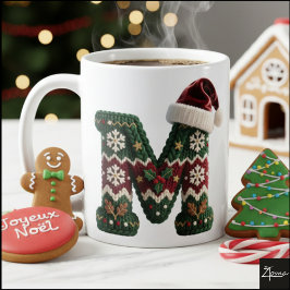 Taza De Café Christmas Knit Sweater Letter N Santa Hat