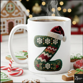 Taza De Café Christmas Knit Sweater Letter Z Santa Hat