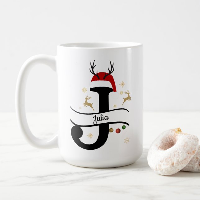Taza De Café Christmas Letter J Alphabet  (Con donut)